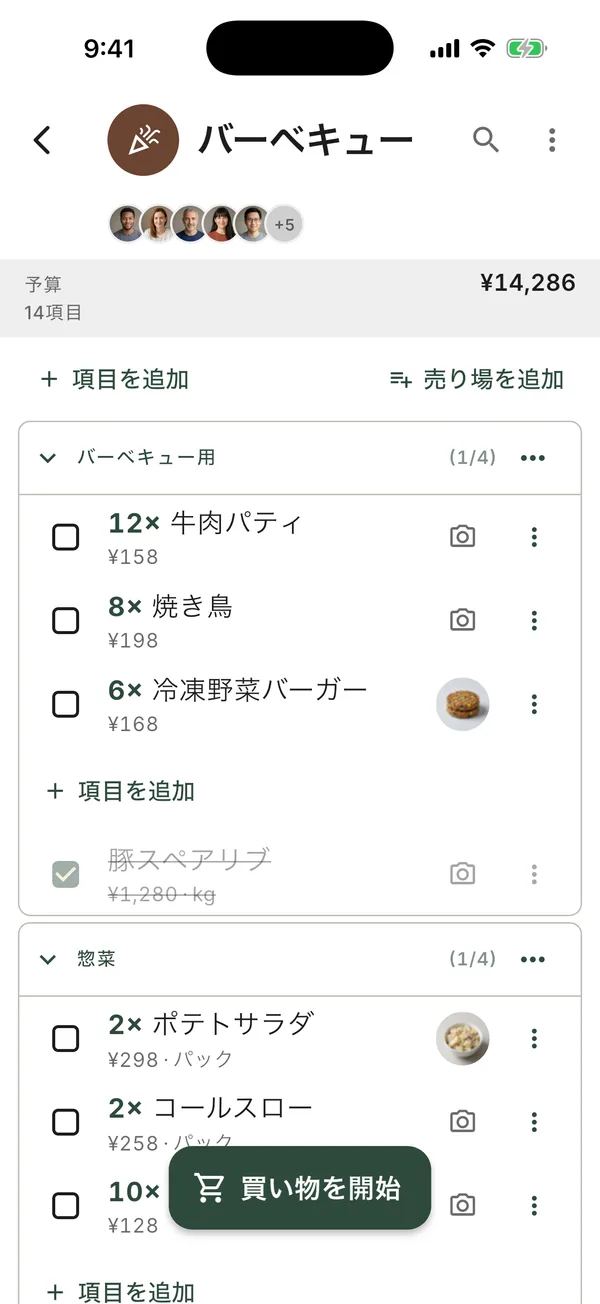 複数の人と共有したリスト。追加できる人が全員表示されています