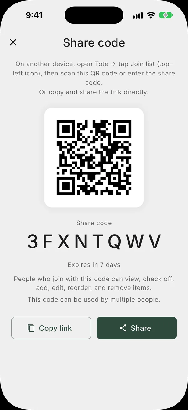 A reusable invite link that the whole group can join with