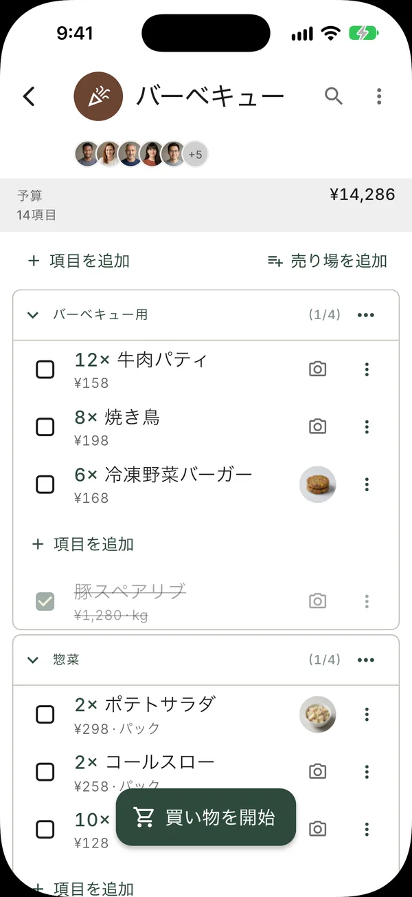 複数の人と共有したリスト。追加できる人が全員表示されています